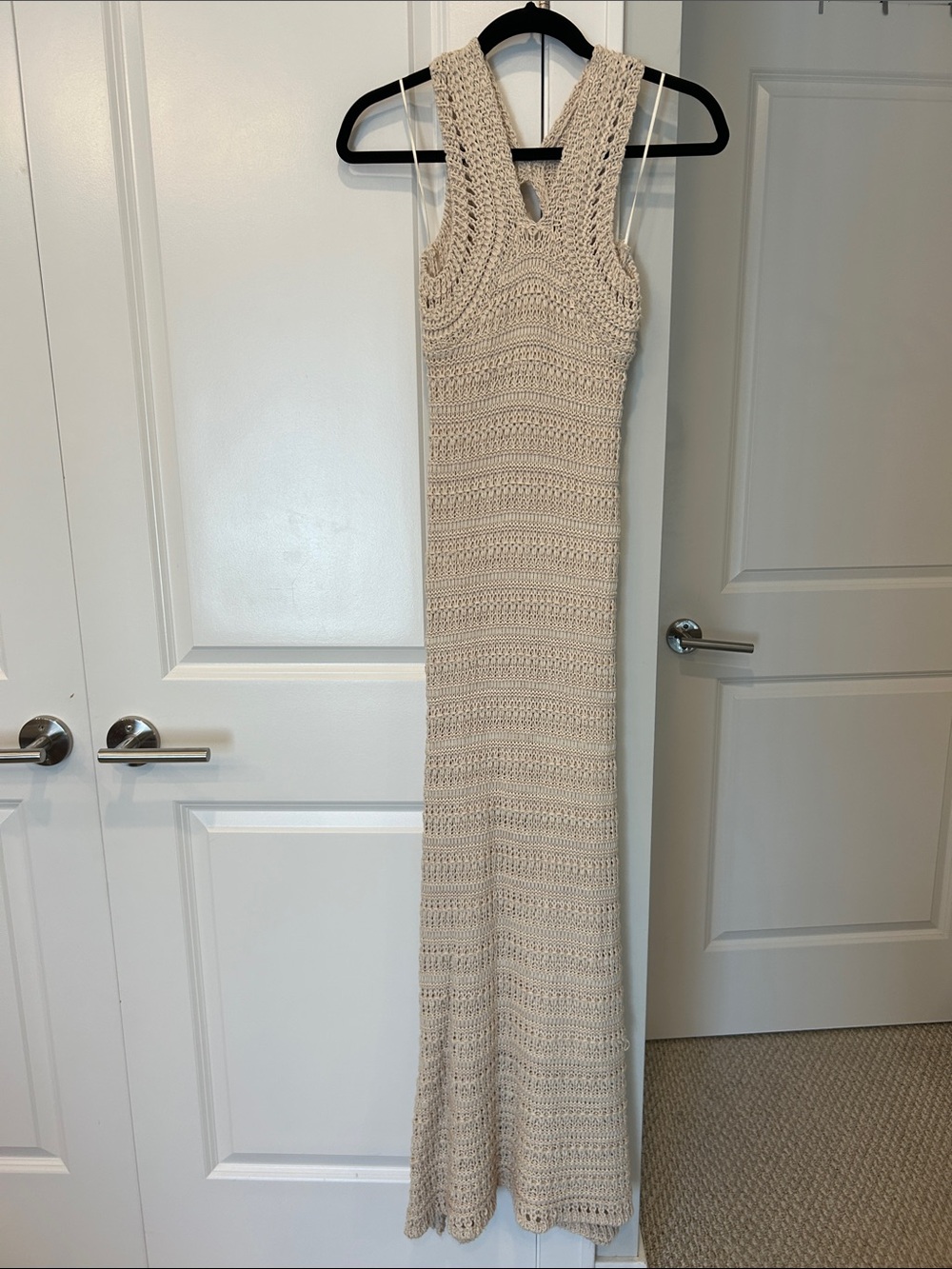 Sleeveless Crochet Maxi Dress in Cream